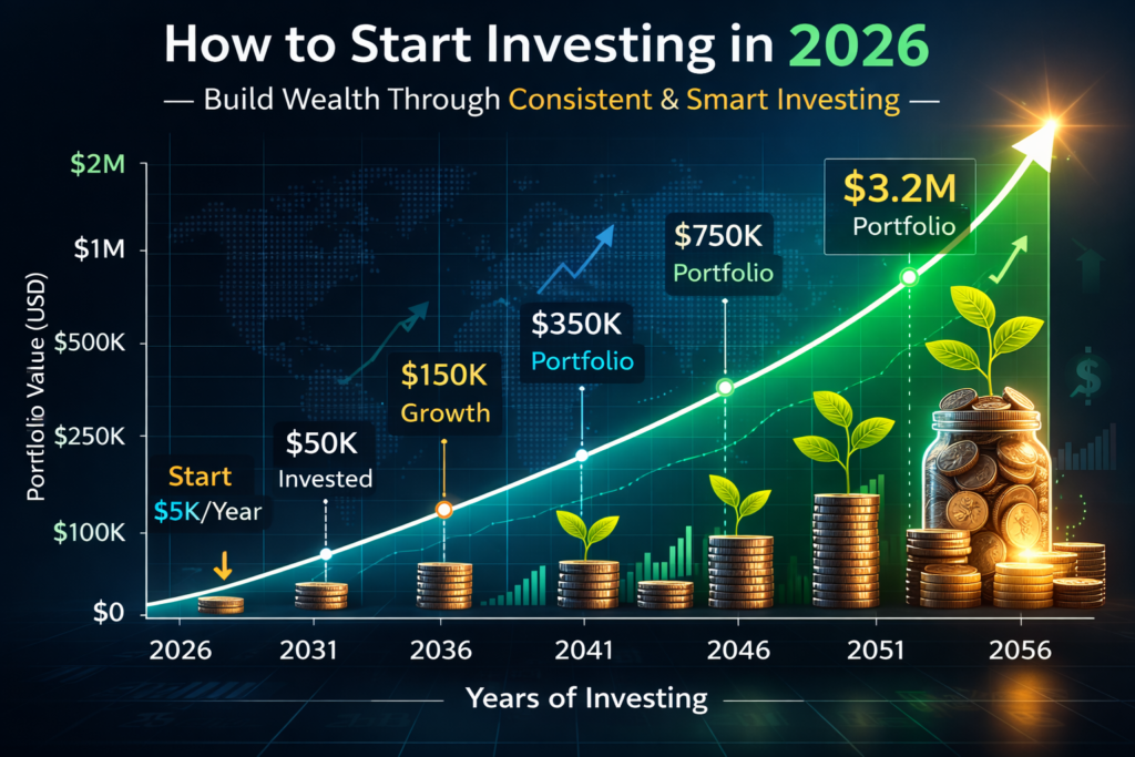 How to Start Investing in 2026: financial growth visual with upward chart