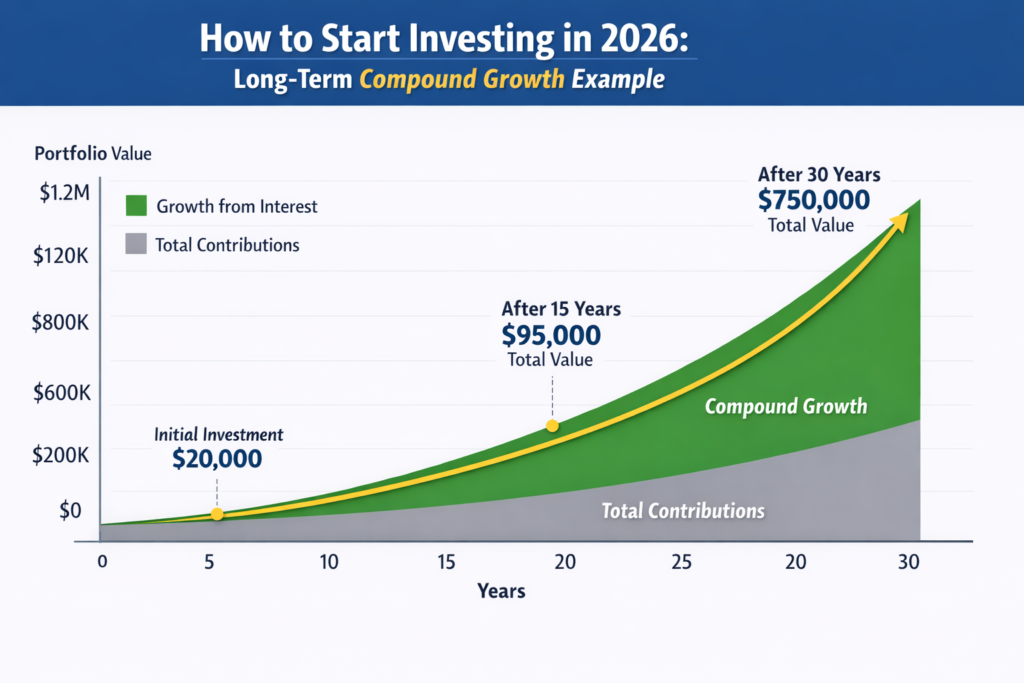 How to Start Investing in 2026: compound interest growth chart 30-year example