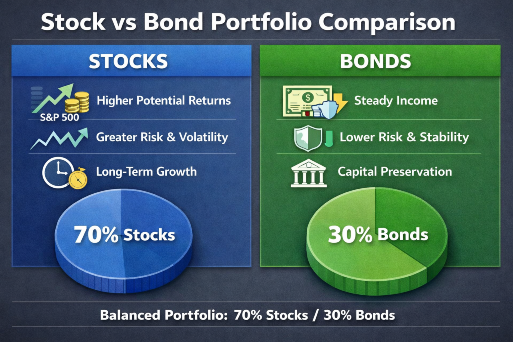 stock vs bond portfolio comparison chart
