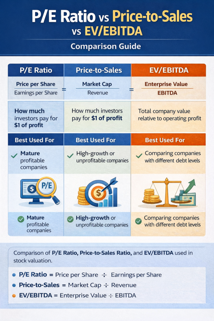 pe ratio vs price to sales vs ev ebitda comparison chart