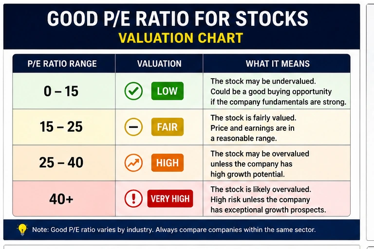 Good P/E ratio for stocks valuation chart