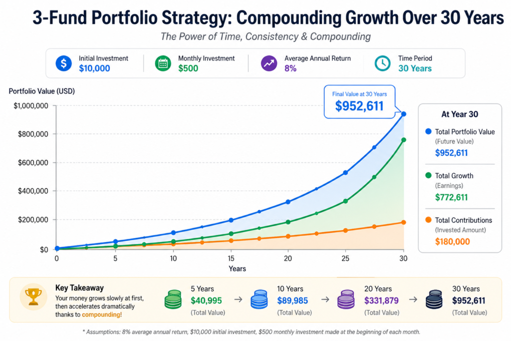 3-Fund Portfolio Strategy compounding growth over 30 years