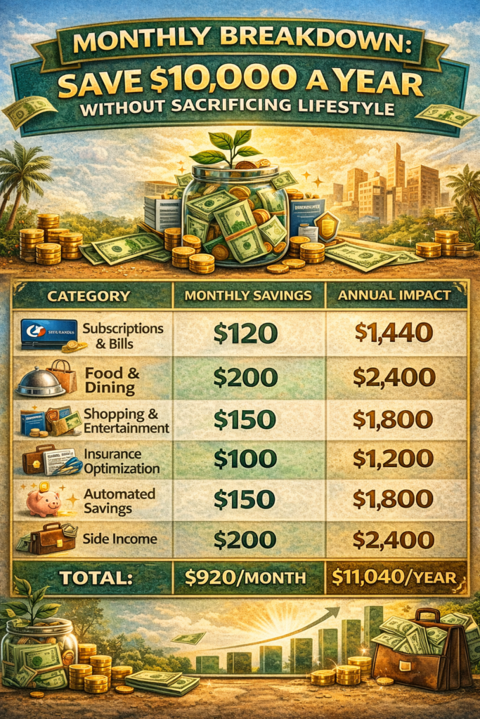 monthly savings breakdown to save $10000 per year