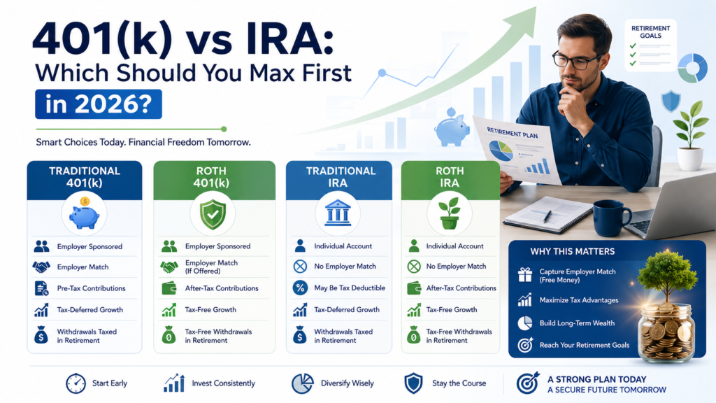 401(k) vs IRA retirement investing comparison for 2026