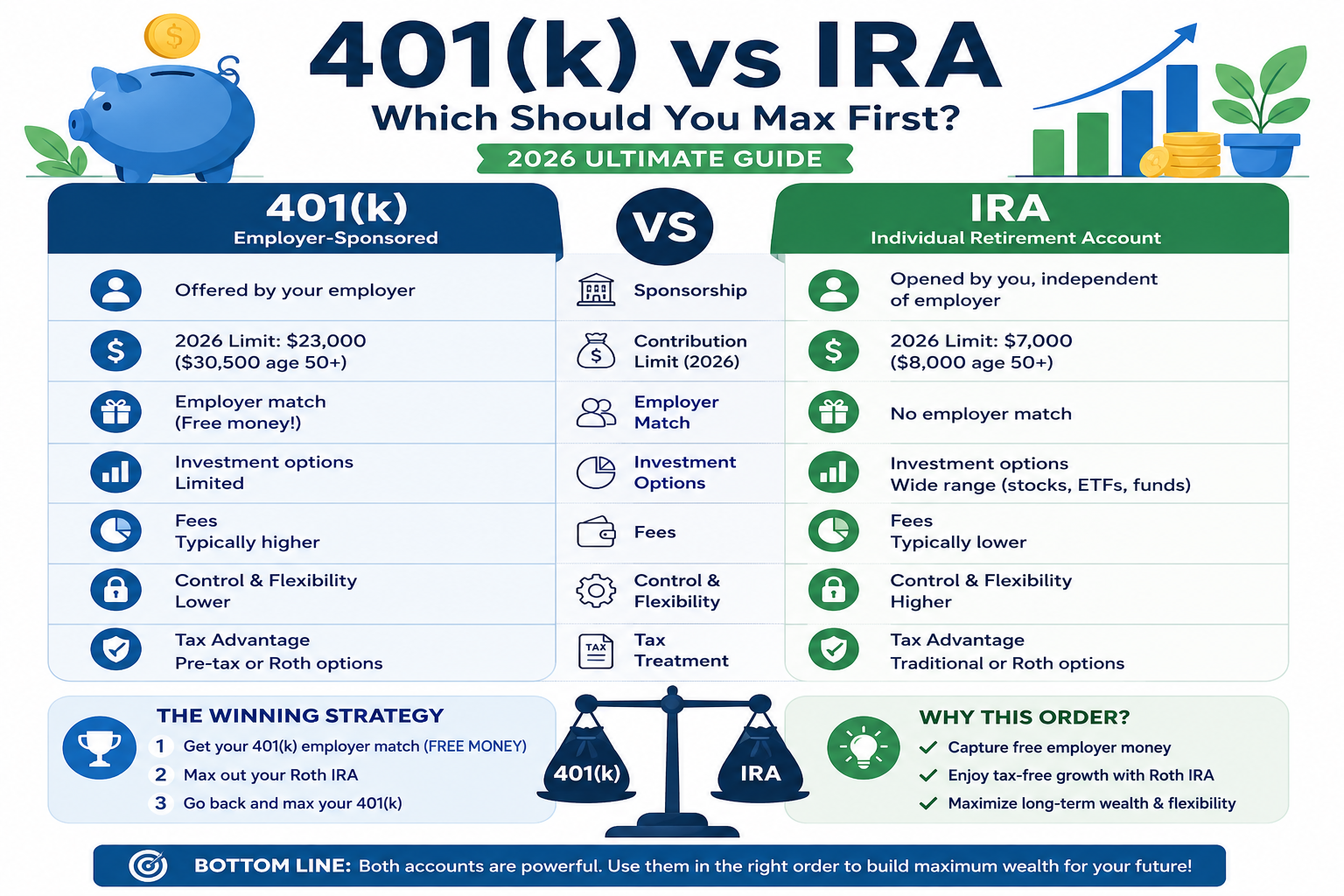 401(k) vs IRA retirement investing comparison