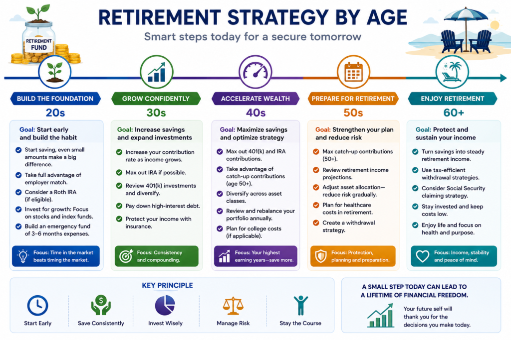 Retirement investing strategy timeline by age group