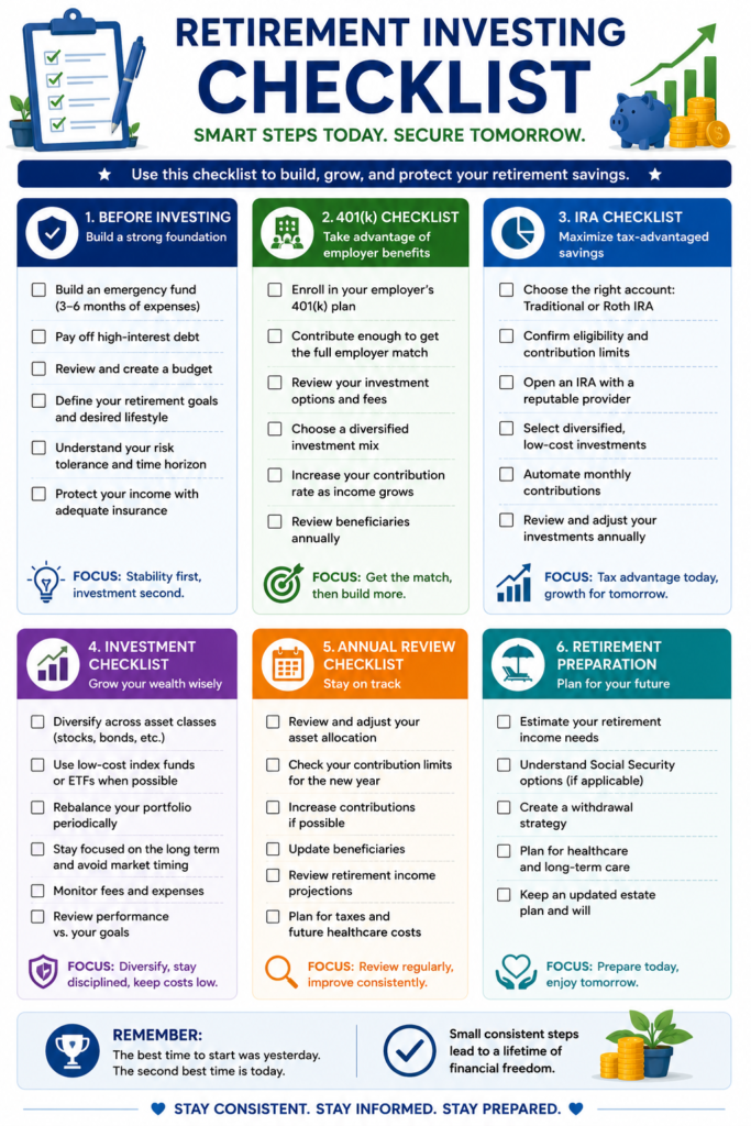 Printable retirement investing checklist for 2026