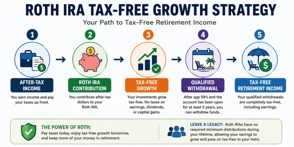 Roth IRA tax-free growth strategy and qualified retirement withdrawals