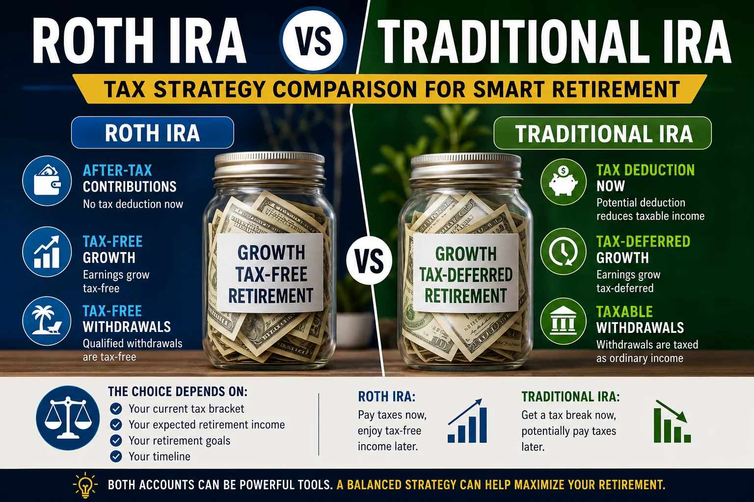 Roth IRA vs Traditional IRA tax strategy comparison