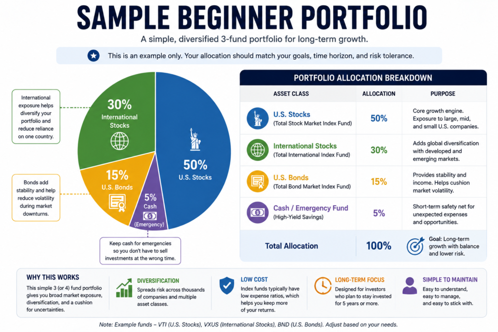 Example beginner index fund portfolio allocation