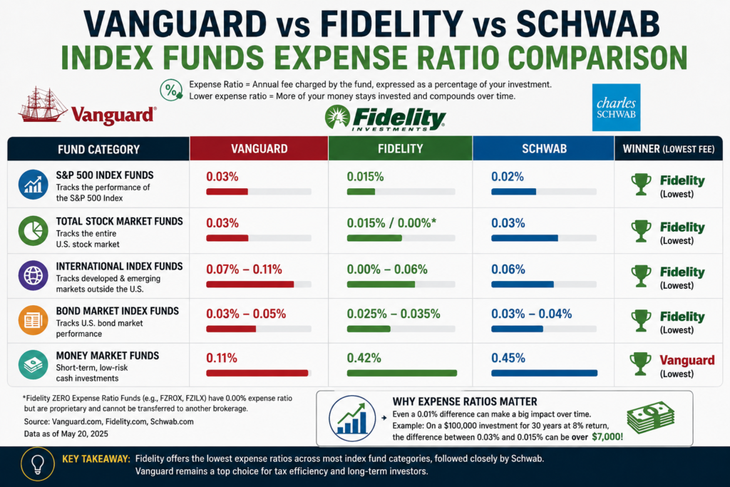 Vanguard vs Fidelity vs Schwab Index Funds Expense Ratio Comparison
